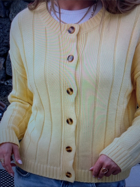 Sweaters - Yellow Button-Front Women's Sweater Cardigan